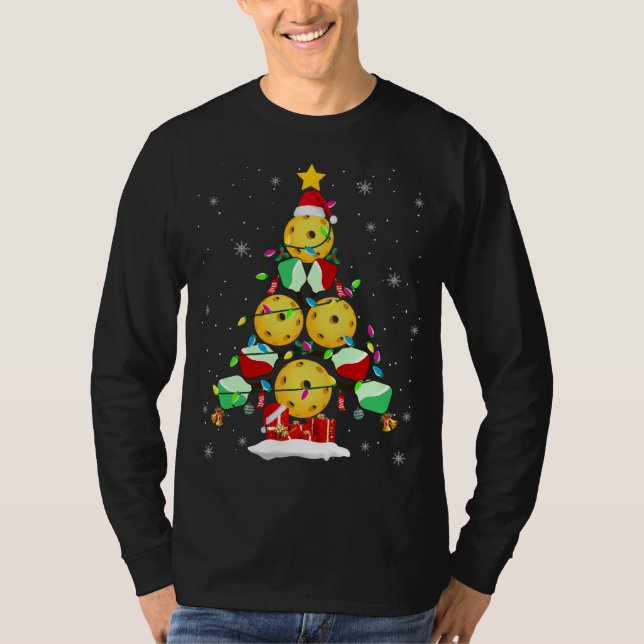 Pickleball Weihnachtsbaum Santa Pickleball T-Shirt (Vorderseite)