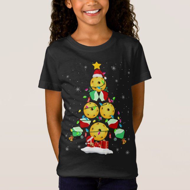 Pickleball Weihnachtsbaum Santa Pickleball T-Shirt (Vorderseite)