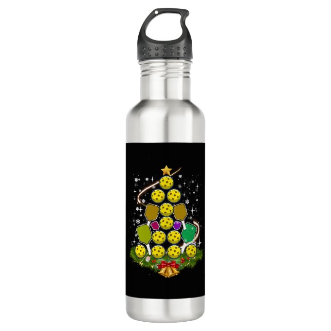 Pickleball Weihnachtsbaum Santa Pickleball X mas Edelstahlflasche (Vorderseite)