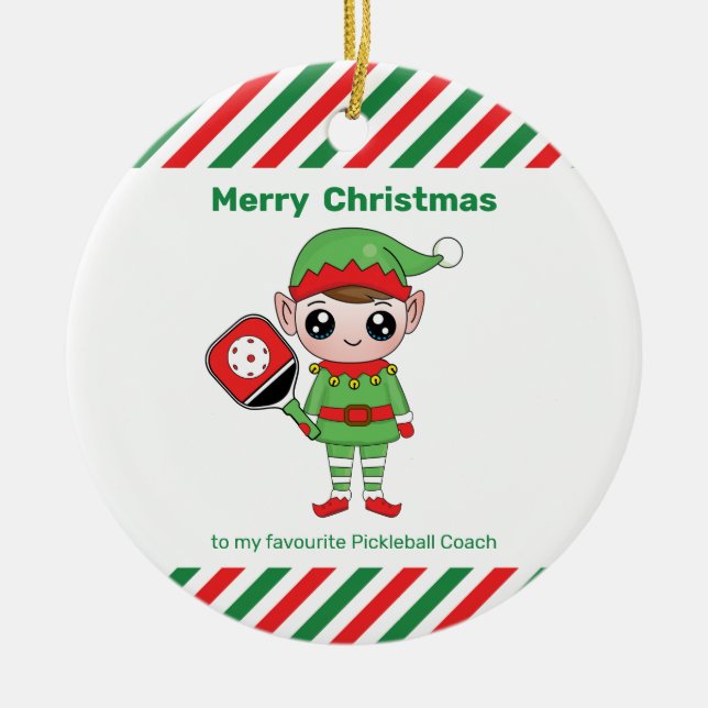 Pickleball Weihnachtself, Keramik Ornament (Vorne)