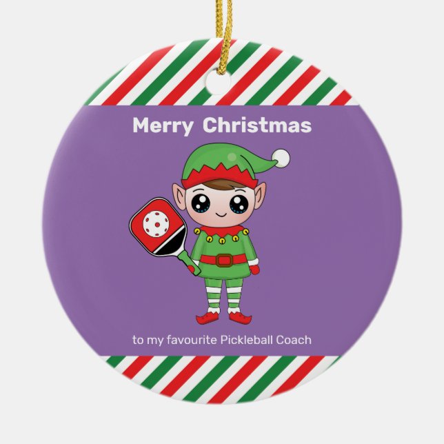 Pickleball Weihnachtself, Keramik Ornament (Vorne)