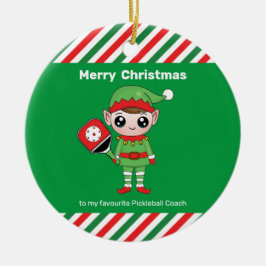 Pickleball Weihnachtself, Keramik Ornament