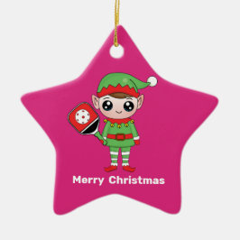 Pickleball Weihnachtself, Star Keramik Ornament