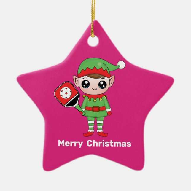Pickleball Weihnachtself, Star Keramik Ornament (Vorne)