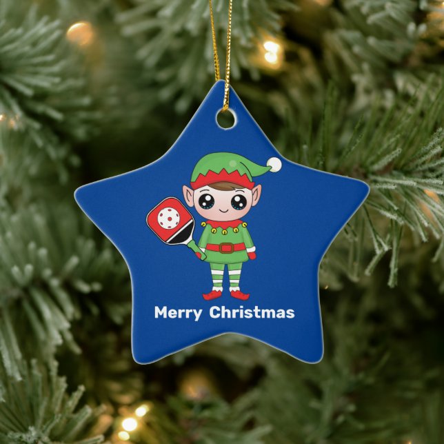 Pickleball Weihnachtself, Star Keramik Ornament (Baum)