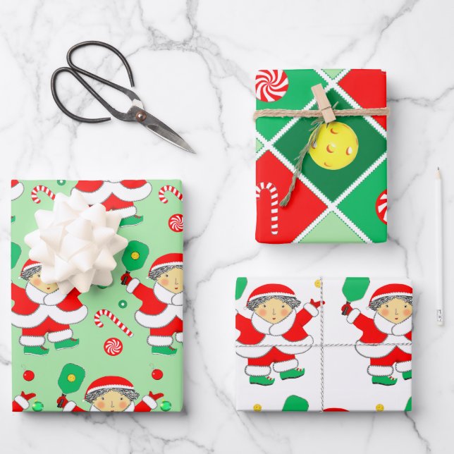 Pickleball Weihnachtsgeschenk Wrapping Paper Geschenkpapier Set (Vorderseite)