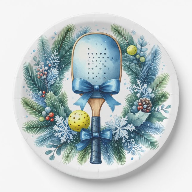Pickleball-Weihnachtskranz  Pappteller (Vorderseite)