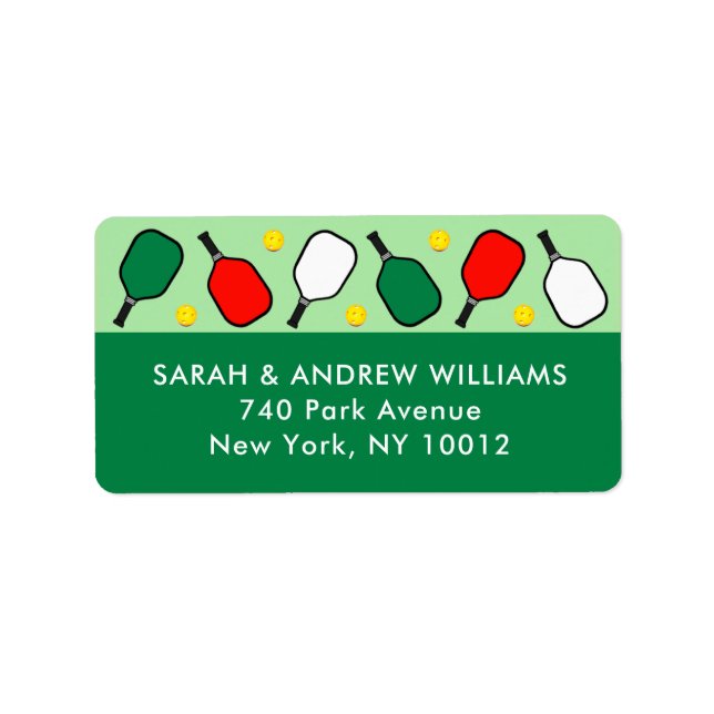 Pickleball Weihnachtsmarke Adressaufkleber (Vorne)