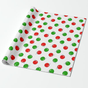 Pickleball Weihnachtsschmuck Red Green auf White Geschenkpapier