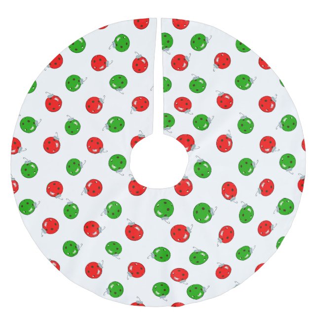 Pickleball Weihnachtsschmuck Red Green auf White Polyester Weihnachtsbaumdecke (Vorderseite)