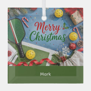 Pickleball Weihnachtsthema Ornament Aus Glas