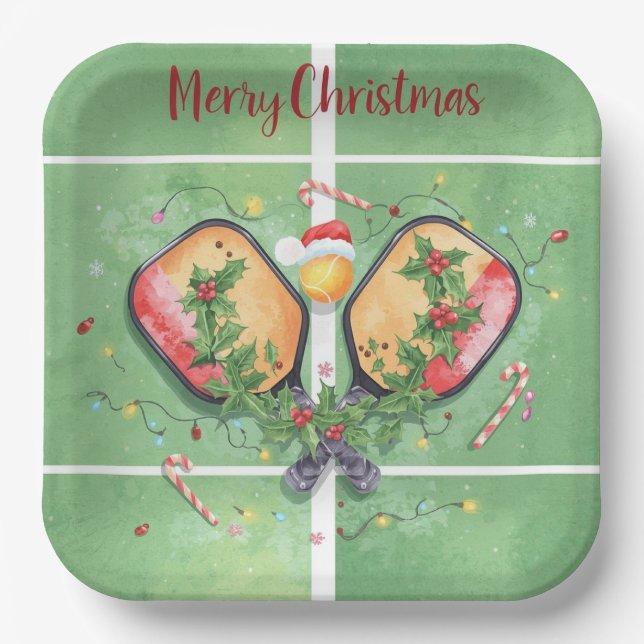 Pickleball-Weihnachtsthema  Pappteller (Vorderseite)