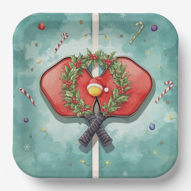 Pickleball-Weihnachtsthema  Pappteller (Vorderseite)