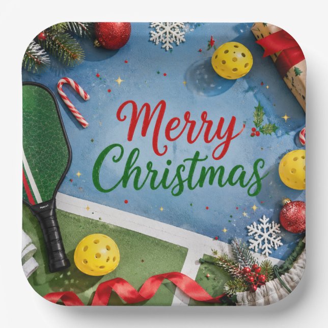 Pickleball Weihnachtsthema  Pappteller (Vorderseite)