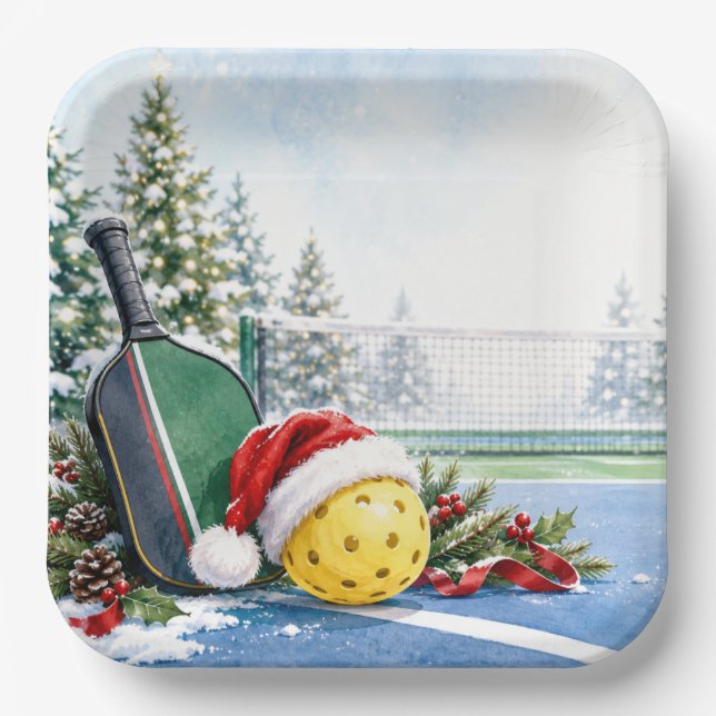 Pickleball Weihnachtsthema  Pappteller (Vorderseite)