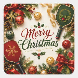 Pickleball Weihnachtsthema Quadratischer Aufkleber