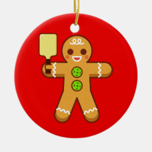 Pickleball Weihnachtsverzierung - Gingerbreadman Keramik Ornament