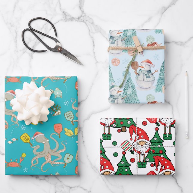 Pickleball Weihnachtswrapping Paper Sheets Geschenkpapier Set (Vorderseite)