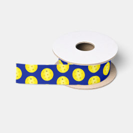 Pickleball Yellow Balls Muster auf blau Satinband