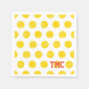 Pickleball Yellow Polka Dot Balls Custom Initials Serviette