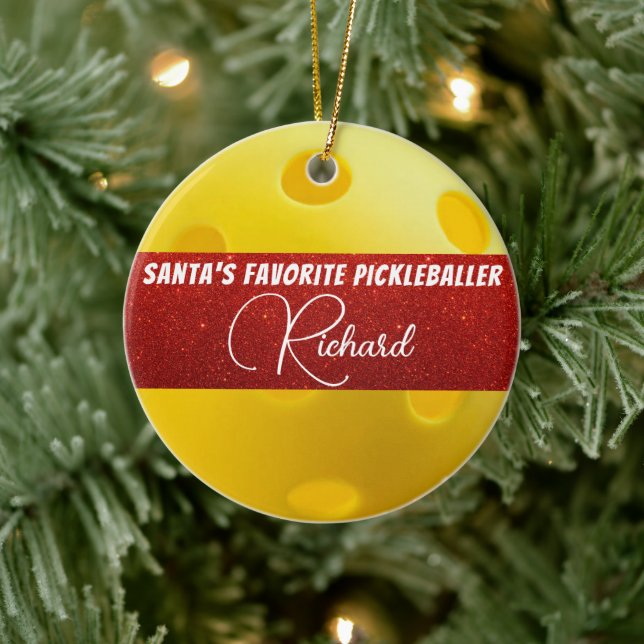 Pickleballer des Weihnachtsmanns Keramik Ornament (Baum)