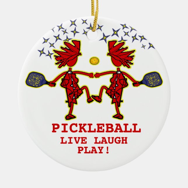Pickleballl Live Laugh Keramik Locarno Keramik Ornament (Vorne)