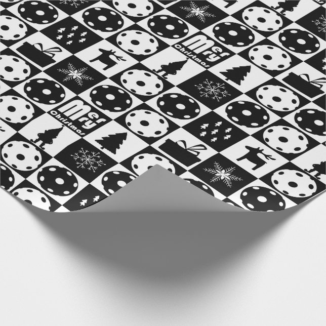 Pickleballs Frohe Weihnachten 🎄 Schwarz-Weiß Geschenkpapier (Ecke)