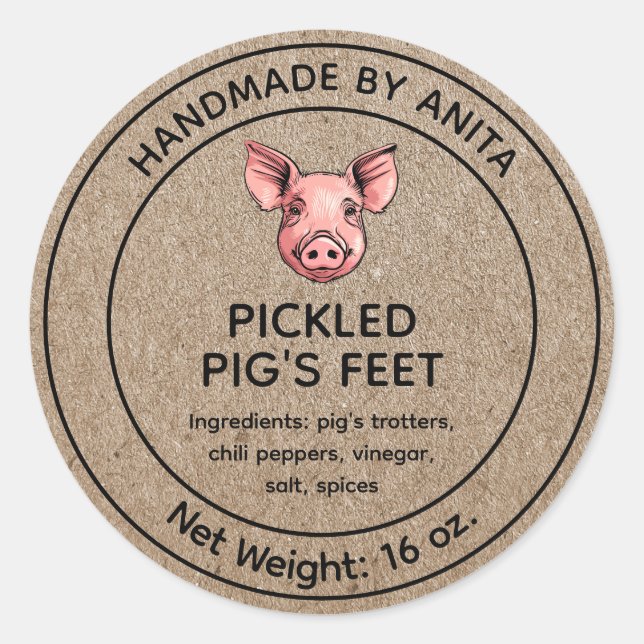 Pickled Pig's Feet Jar Étiquette Kraft style papie (Devant)