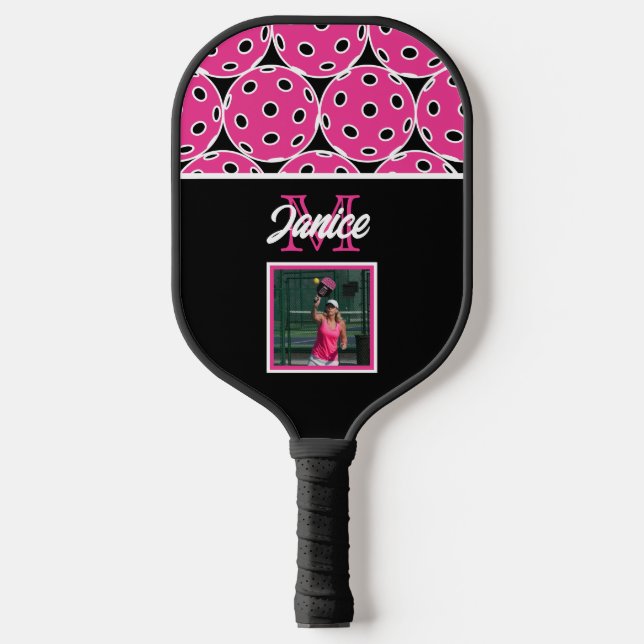 Pickled Pink Monogram Foto Pickleball Paddel Pickleball Schläger (Vorderseite)