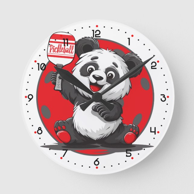 PicklePanda Smash Time Pickleball  Runde Wanduhr (Vorderseite)