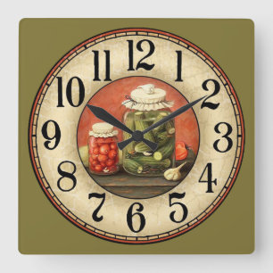 Pickles and Jars Quadratische Wanduhr