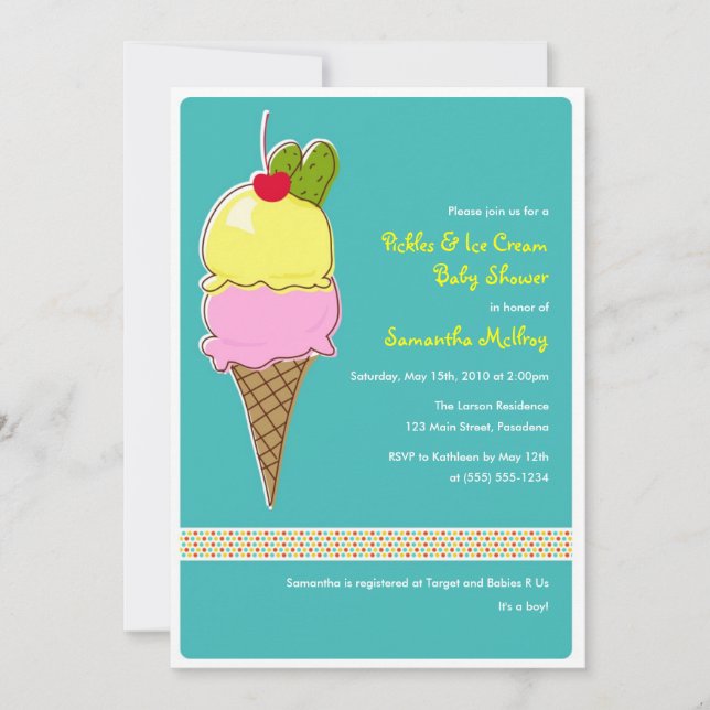 Pickles & Ice Cream Baby Dusche, Baby Boy Einladung (Vorderseite)