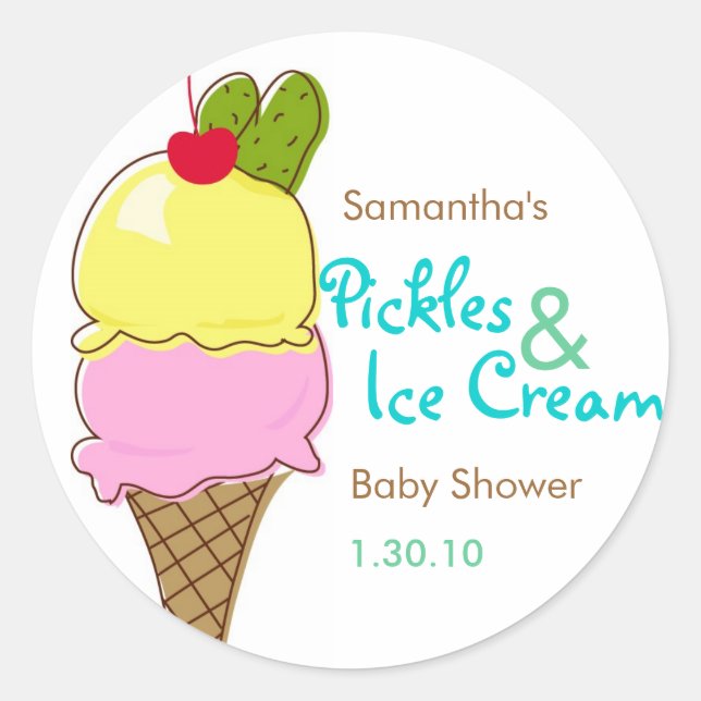 Pickles & Ice Cream, Baby-Dusche Runder Aufkleber (Vorderseite)