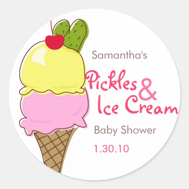Pickles & Ice Cream, Girl Baby Dusche Runder Aufkleber (Vorderseite)