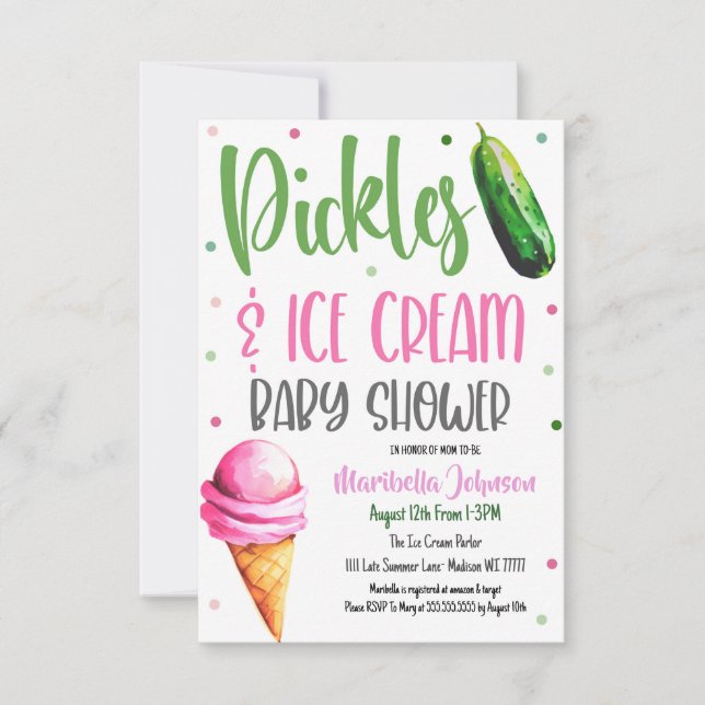 Pickles und Ice Cream Baby Dusche Einladung (Vorderseite)