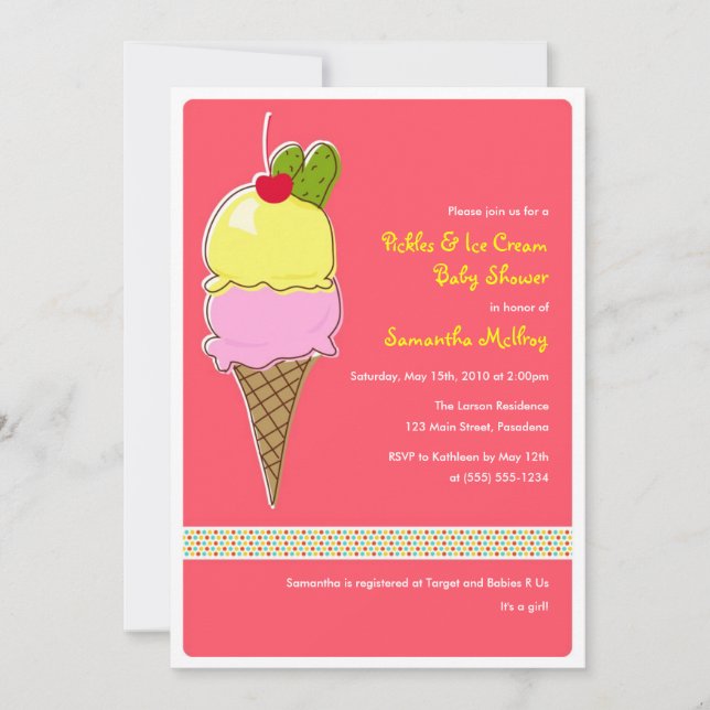 Pickles und IceCream Baby Dusche, es ist ein Mädch Einladung (Vorderseite)