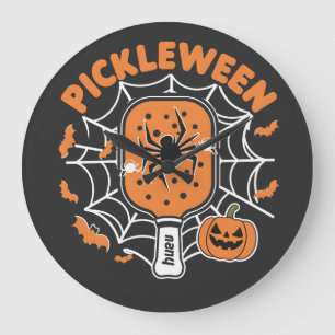 Pickleween Funny Spooky Halloween Pickleball Sport Große Wanduhr