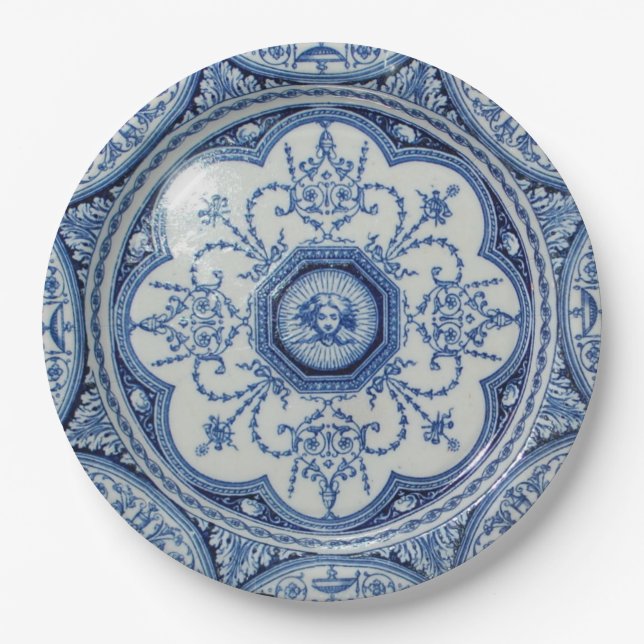 Picknick 1896 Minton blaues u. Weißbuch Hollands Pappteller (Vorderseite)