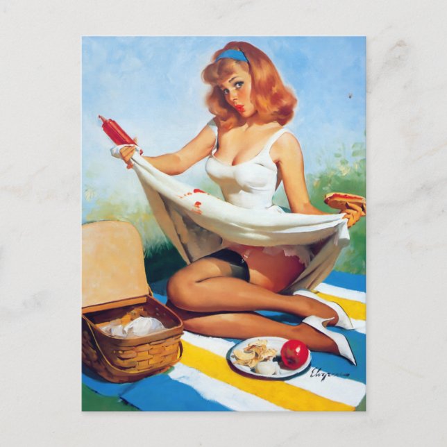 Picknick-Klecks-Pin-Up Postkarte (Vorderseite)