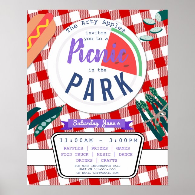Picknick Party Fundraiser Schule PTO PTA Plakat (Vorne)