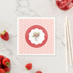 Picknick Sommer Rot Pink Weiß Punkte Babyparty Serviette