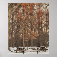 Picknick-Tische während Winterposter