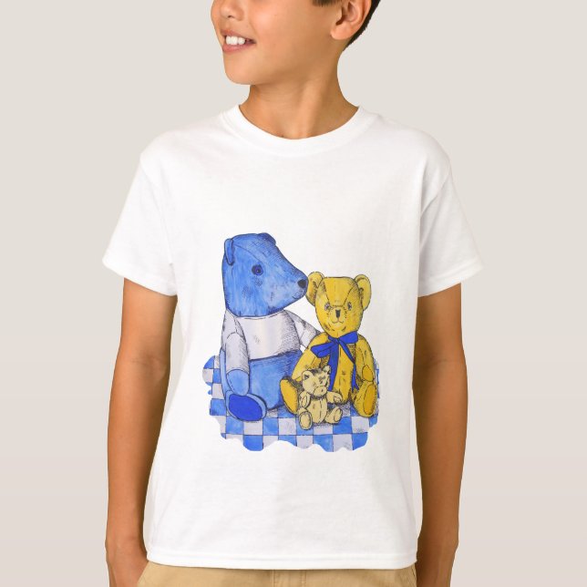 Picknicktuch und Teddies aus blauem Karo T-Shirt (Vorderseite)