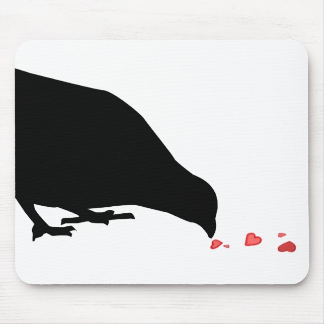 Pickreihenfolge. Schwarzer Vogel & rote Herzen. Mousepad (Vorne)