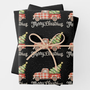 Pickup Truck Roter Buffalo Kariert Frohe Weihnacht Geschenkpapier Set