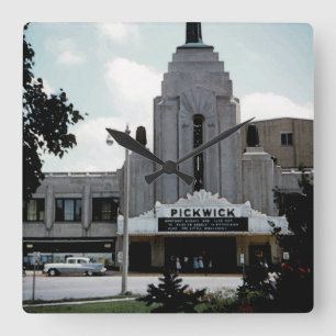 Pickwick Kino Theater Park Ridge Aquarell Kunst Quadratische Wanduhr