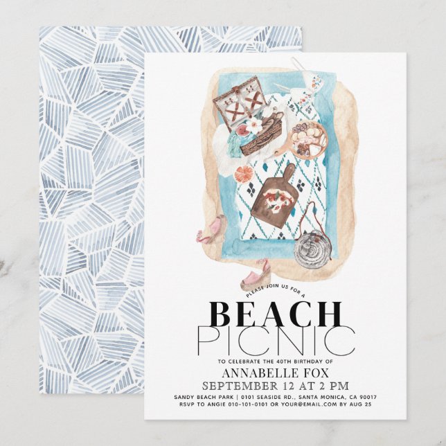 Picnic am Beach Adult Birthday Einladung (Vorne/Hinten)