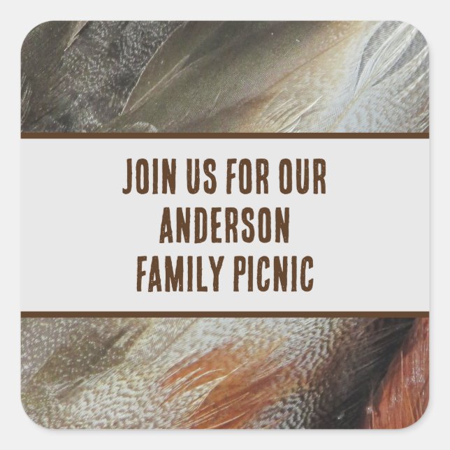 Picnic Announcement Nature Feather Family Wiederse Quadratischer Aufkleber (Vorderseite)