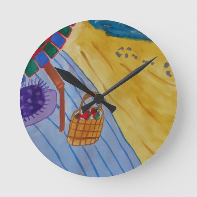 Picnic auf der Strandmauer Runde Wanduhr (Vorderseite)