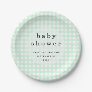 Picnic Baby Shower Names Date Green Gingham Pappteller